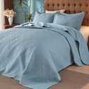 Oversized King Bedspreads 128x120 for Split Adjustable Bed or Extra Large/Tall Cal King or King Bed Lightweight Quilted Coverlet Sets 1 Quilt 2 Pillow Shams Blue