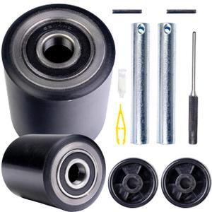 Pallet Jack/Truck Load Wheels Full Set With Axles And Entry Exit Roller 3" X 3.75" With Bearings ID 20mm Poly Tread Black