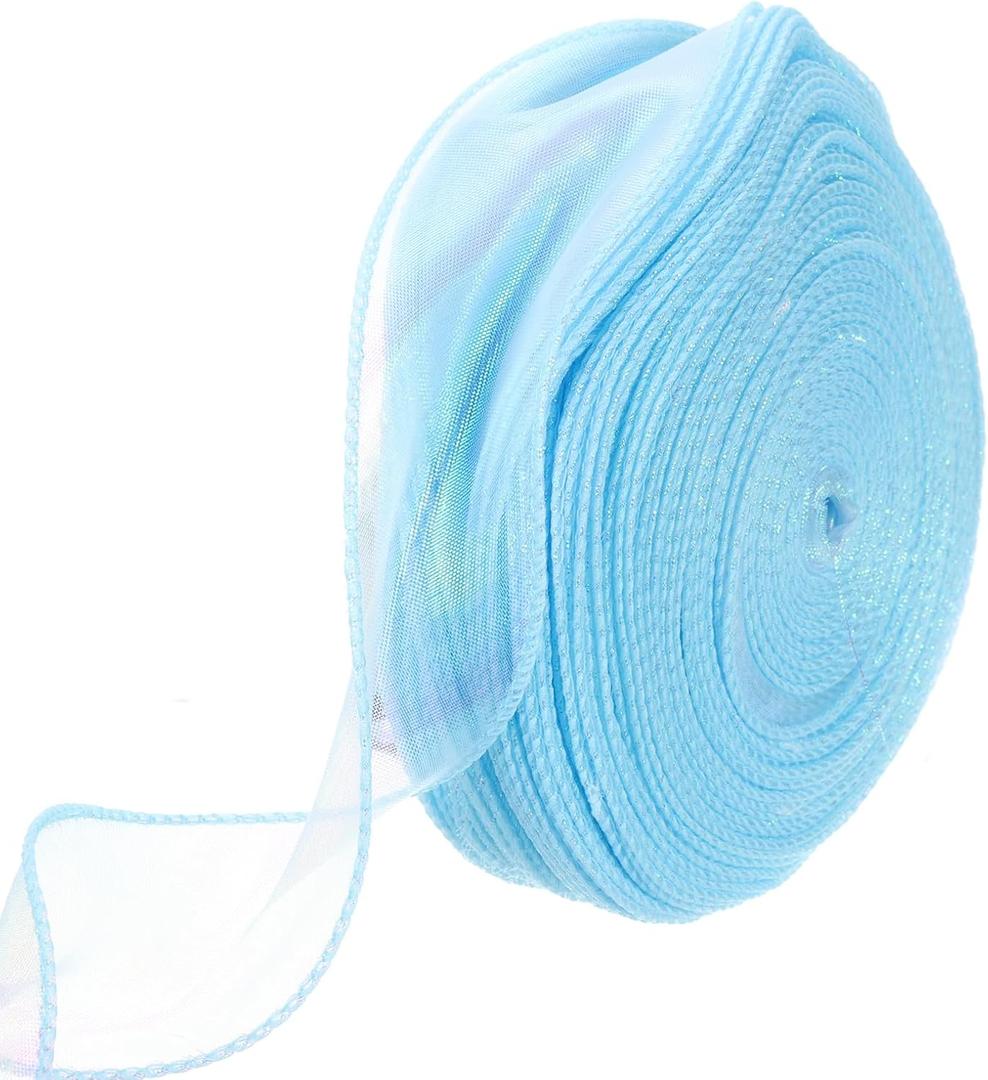 MECCANIXITY 1 1/2" Wide Sparkly Sheer Wired Organza Ribbon Pastel Chiffon Ribbons 40 Yard Sky Blue for Gift Wrapping Bouquet Wedding Cake Bows