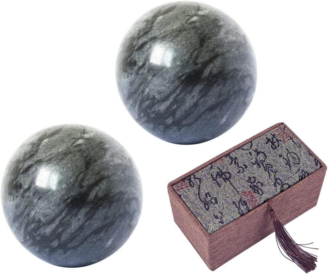 Dark Gray Baoding Ball, Chinese Health Sports Massage Ball, Used for Decompression Hand Exercise Ball (2 inches in Diameter) Boxed (3 Piece Set)
