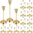 36PCS Brass Gold Taper Candle Holders Set, Vintage Metal Candlestick Holders for Table Centerpiece, Wedding Reception, Festive Christmas Mantel Decoration