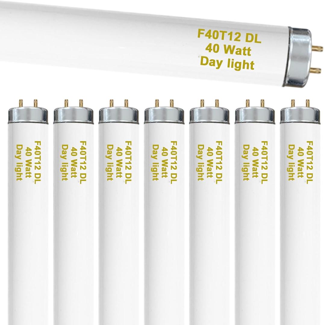 amgolibi 8-Pack 48 Inch F40T12/DL 40W 6500K Daylight Fluorescent Light Bulbs, 4ft T12 Linear Tube Lights, 2650 Lumens, G13 Bi-Pin Base, Daylight, for Workshop, Garage, Office