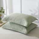 WINLIFE 100% Cotton Quilted Pillow Sham Floral Printed Pillow Cover Sage Green, Standard Size, 20 x 26 Inch