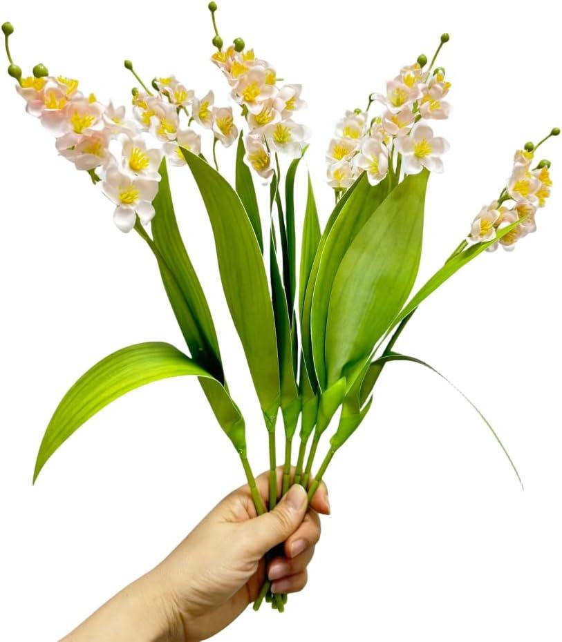 Artificial Flowers Lily of The Valley,Faux Flower Stems for Wedding,Silk Flowers for Wedding,Party, Floral Arrangements Home Centerpiece Table Decoration (6, Pink)