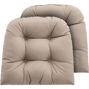 Outdoor Chair Cushions 22x22x4 Inch Set of 2, Seat Pads with Ties, Taupe