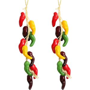 2Pcs Artificial Hanging Pepper String Fake Colorful Bell Peppers Skewers Simulation Faux Pepper Vegetable Garland Model Ornaments for Home Kitchen Farmhouse Party Wall Decorations Photography Props