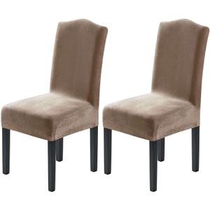 H.VERSAILTEX Velvet Dining Chair Covers Stretch Chair Covers for Dining Room Set of 2 Parson Chair Slipcovers Chair Protectors Covers Dining, Soft Thick Solid Velvet Fabric Washable, Taupe