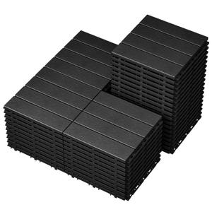 48 Pack Plastic Interlocking Deck Tiles, 10"x10" Patio Flooring Waterproof Outdoor Indoor Flooring Deck Tiles All Weather Use, Patio Floor Decking Tiles for Porch Poolside Balcony Backyard, Dark Grey (Vertical Style)