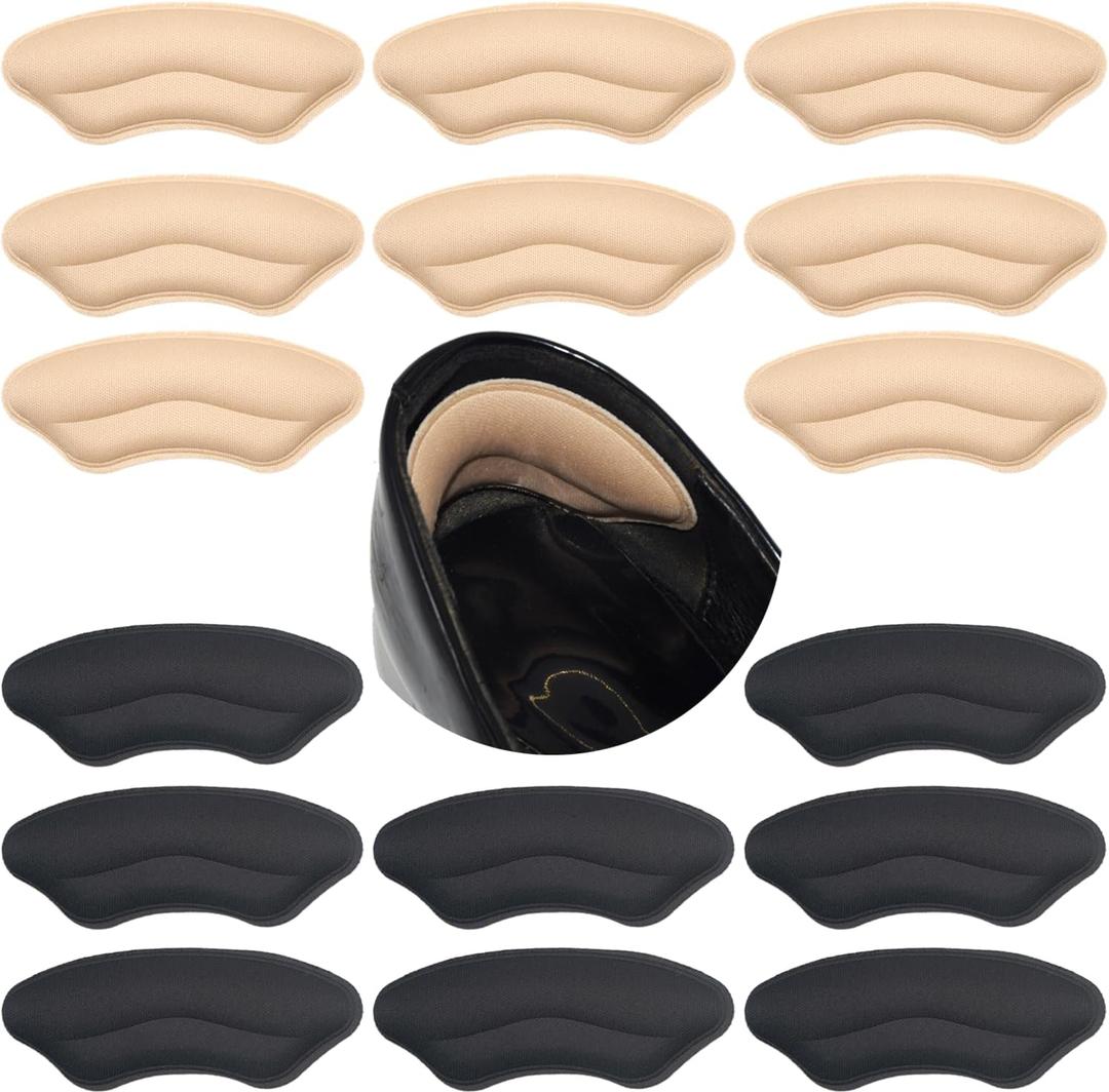 2 x 8-Pairs Heel Grips Liner Cushions Inserts for Loose Shoes, Heel Pads Snugs for Shoe Too Big Men Women, Filler Improved Shoe Fit and Comfort (16 Packs) (Black+Pale Apricot)