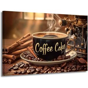 XLMDYYSW Vintage Coffee Sign Wall Art Kitchen Pictures Coffee Cup and Bean Canvas Prints Rustic Family Cafe Bar Painting for Dining Room Home Decor Framed (Black, 12L x 18W)