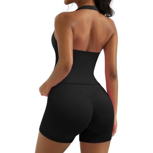 OMKAGI 2 Piece Workout Sets for Women Halter Sports Bra Tank Gym Biker Shorts Outfits (XS)