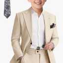 Boys Linen Suit Slim Fit Peaked Lapel Beach Wedding Formal Suit for Kids Tuxedo Suits for Boy Ring Bearer Outfit Set Of Three Small Stain On Pants Size 4T