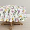 Horaldaily Spring Summer Tablecloth 70x70 Inch Round, Yellow White Purple Daisy Floral Table Cover for Party Picnic Dinner Decor