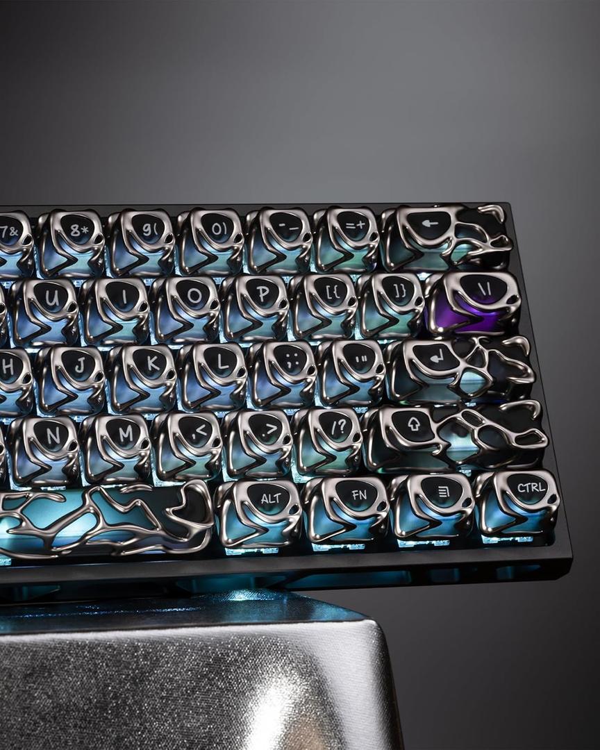 XVX Venom Keycap 60 75 100 Percent, Translucency Keyboard Keycaps w/Hollowed-out Design, ABS+PC Material Keycaps, MOA Profile Keycap, Full 120 Key Set for MX Mechanical Gaming Keyboards (Silver)