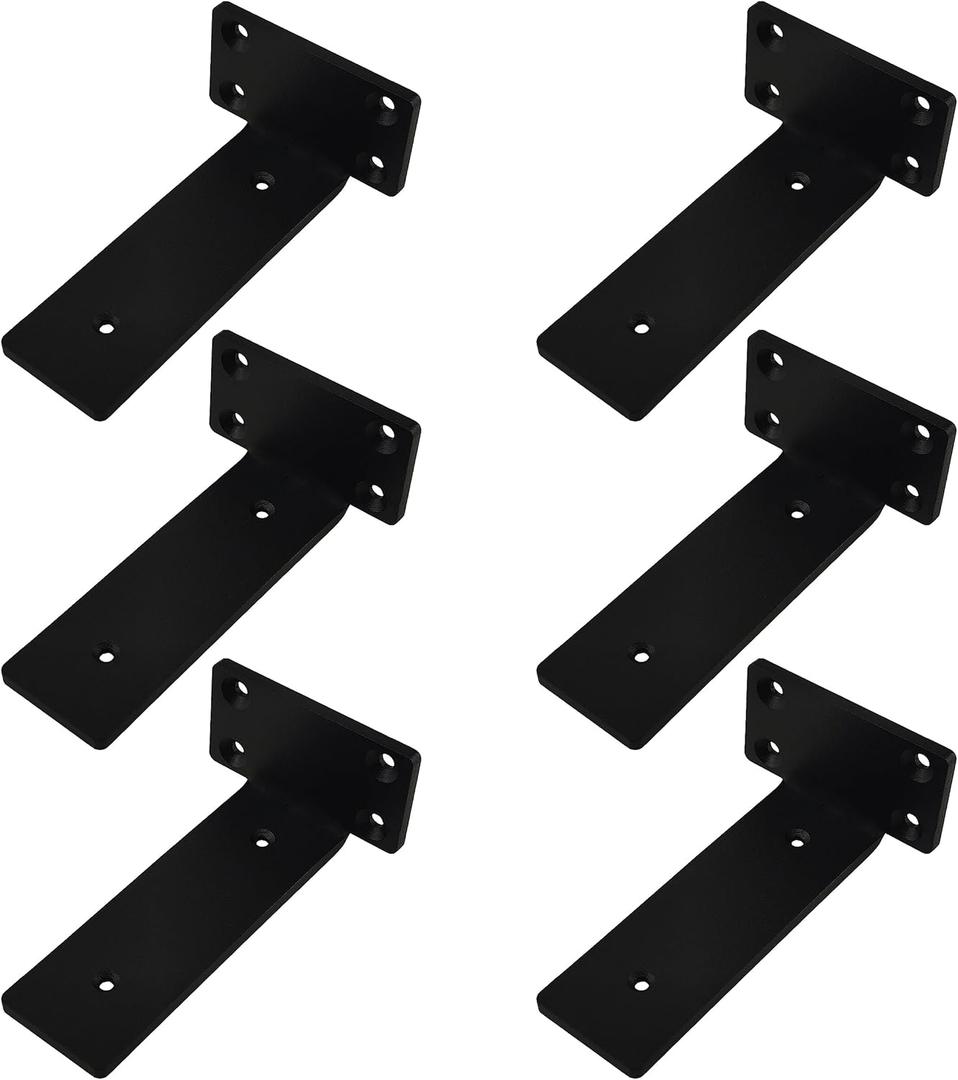 Heavy Duty Shelf Bracket 5 inch Metal Wall Mount Powder Coated 90 Degree Black L Brackets 1/5" Thick Modern Floating Shelf Hidden Support (5" L 6Pcs)