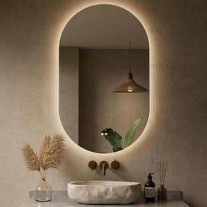 Keonjinn 24 x 40 Inch Oval LED Mirror for Bathroom, HD Tempered Glass