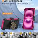 FNTCASE for iPhone 16 Magnetic Case: Dual Layer Shockproof Protective Cell Phone Cover with Rugged Belt-Clip Holster | Heavy Duty Military Grade Drop Protection Non Slip Textured Phonecase Hot Pink