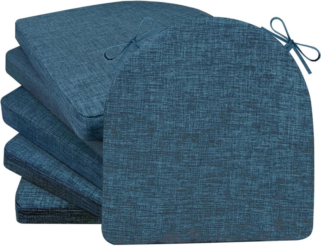 Chair Cushions for Dining Chairs 6 Pack 35D High-Density Foam Seat Cushions for Kitchen Chairs with Ties Non Slip and Removable Cover Chair Pads 16.5" x 16.5" x 2" (Lake Blue)