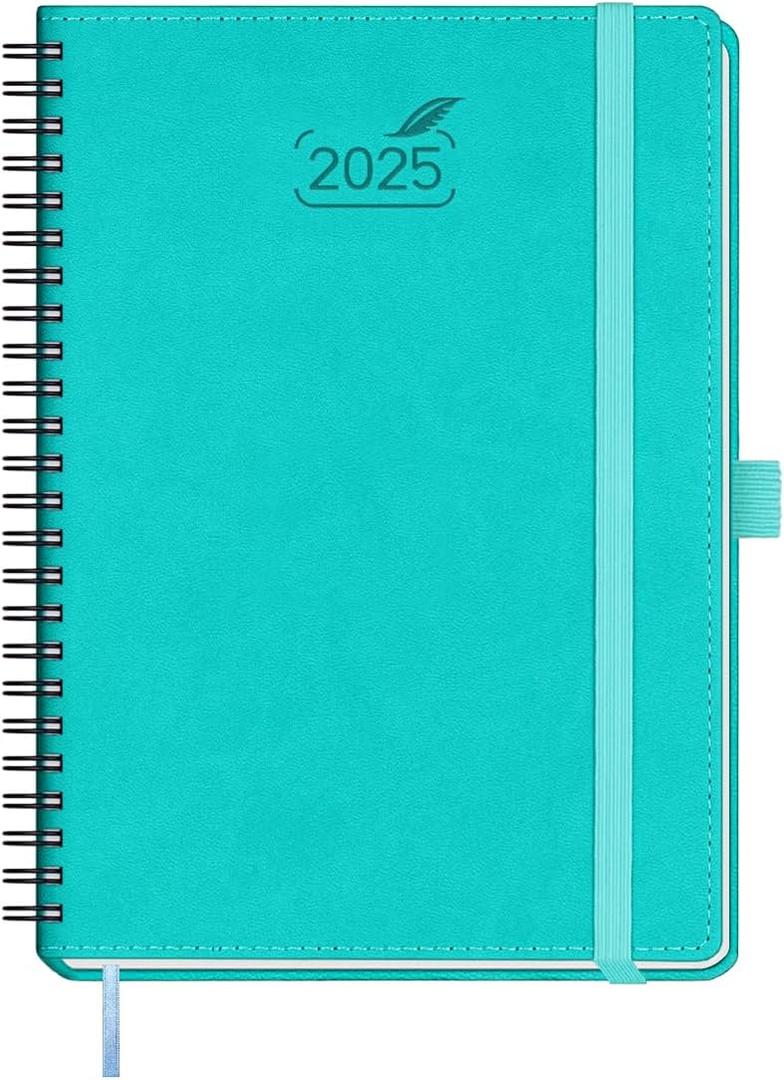 BEZEND 2025 Planner Daily Weekly & Monthly Spiral Bound 5.8" x 8.5" (Jan - Dec 2025) Agenda 2025 Vertical Calendar Book with Hourly Schedule, Monthly Tabs, Vegan Leather Softcover - Turquoise