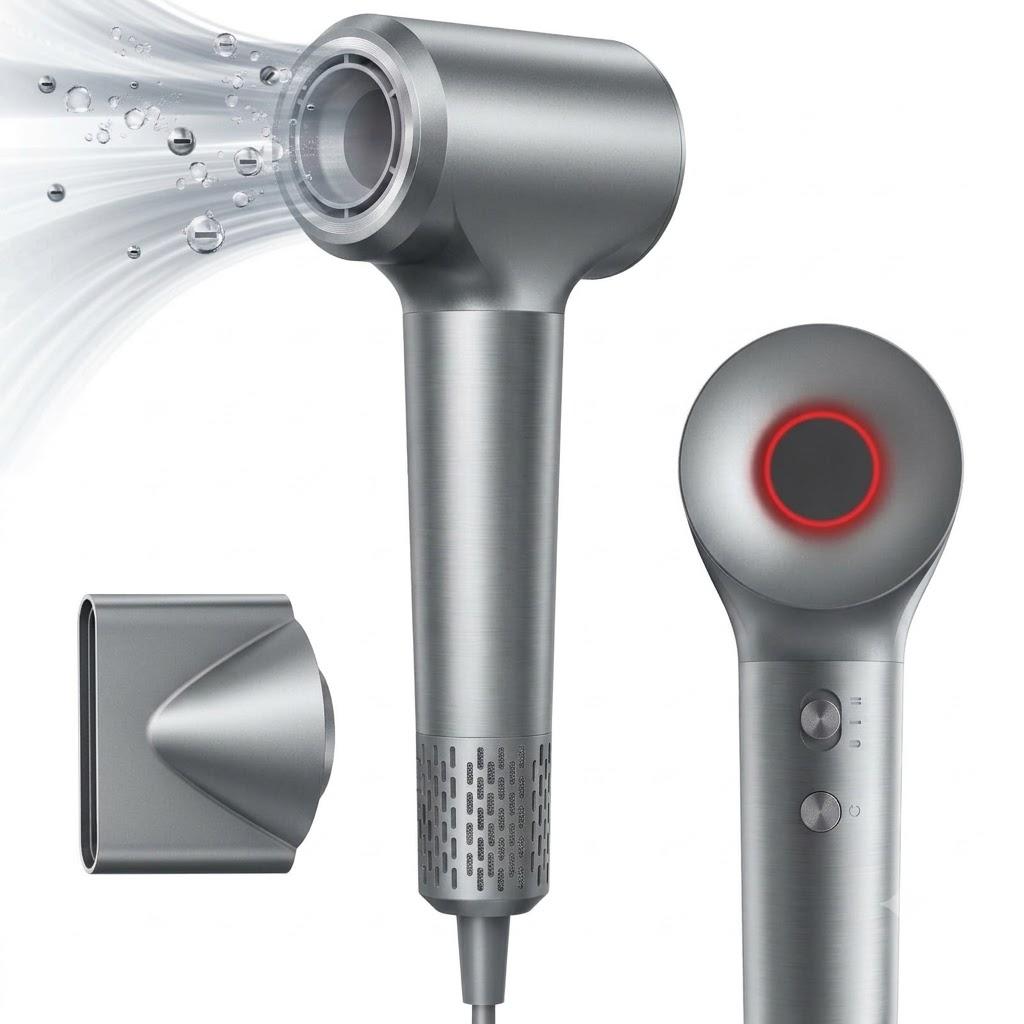 Hair Dryer, Ionic Blow Dryer, 1500W High-Speed Hairdryer with 110000 RPM Brushless Motor for Fast Drying Low Noise, 4 Temps & 2 Speeds with Magnetic Nozzle, Grey