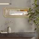 Modern Rectangle Mirror, 42"x16" Geometric Art Deco Mirror with Metal Frame, Gold Elegant Mirrors for Living Room Bedroom Bathroom Entryway Hallway, Hangs Vertically or Horizontally