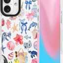 ChiCsFleur for iPhone 14 Plus/iPhone 15 Plus Case, TPU Phone case with Camera Protection for Women Girls Teens - Coastal Holiday Collage Tropical Y2K Bow Gift Disco Hibiscus Shell Lemon Aesthetic (MarineLace)