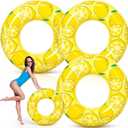 Arrowbash Large Swim Ring for Adults 39.37 Inches Inflatable Pool Floats Single Sided Print Pool Inner Tube Swim Ring Floaties for Adults Summer Swimming Beach Party Supplies, 3, Lemon