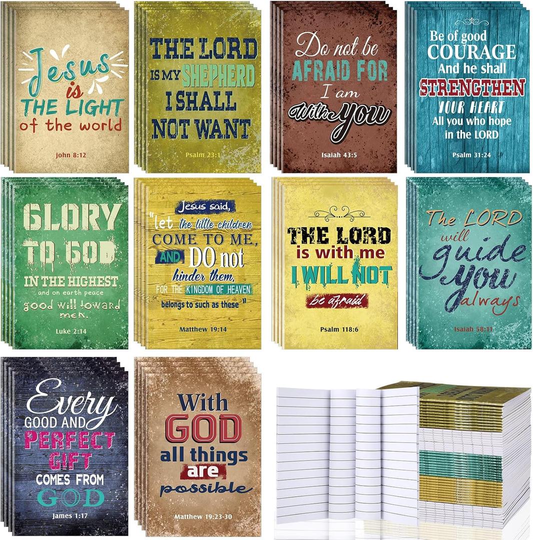 Chinco 100 Pcs Christian Notepad Mini Bible Verse Notebooks Religious Notepads Christian Gifts Rustic Inspirational Prayer Journals Small Pocket Notebook for Office Travel Supplies