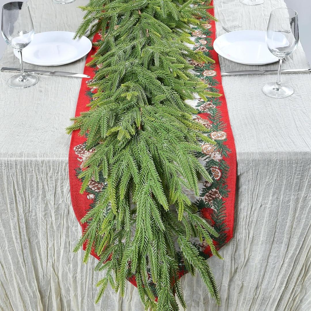 2 PCS 9 FT Artificial Norfolk Pine Garland, Real Touch Christmas Garland, Faux Winter Pine Garland for Fireplace Mantle Table Wall Stair Indoor Outdoor Xmas Holiday Christmas Decorations