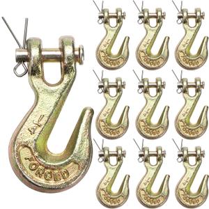 Lawei 10 Pack 1/4 Inch Clevis Grab Hook, G70 Forged Steel Transport Chain Hook, Heavy Duty Safety Chain Hook for Trailer Truck, Chromate Finish Safety Hooks, Suitable for 6mm Chain