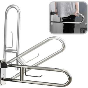 30 Inch Toilet Grab Bar, Fold Down Grab Bar with Paper Holder, Knurled Anti-Slip Grab Bars for Toilet, Stainless Steel Handrails Toilet for Seniors Disabled Elderly Pregnant, Brushed Nickel
