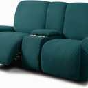ULTICOR Reclining Love Seat with Middle Console Slipcover, 8-Piece Jacquared Stretch Loveseat Reclining Sofa Covers, 2 seat Loveseat Recliner Cover, Thick, Soft, Washable, (Deep Teal) (Style 1)