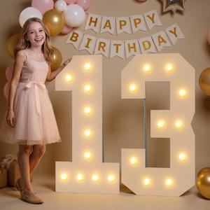imprsv Marquee Numbers 13 Light up Numbers 4ft, Pre-Cut Foam Board Kit with Light Bulbs for 13 Year Old Party Decorations, 13th Birthday Decorations for Girls Boys Assembly Required