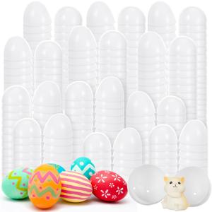 Meooeck 100 Pcs DIY Easter Eggs White Plastic Fillable DIY Empty Blank Eggs for Basket Stuffers Fillers Easter Theme Party Favor Hunt Classroom Prize (1.6 x 2.4 Inch)