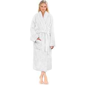 PAVILIA Premium Womens Plush Soft Robe Fluffy, Warm, Fleece Sherpa Shaggy Bathrobe (Large-X-Large, White)