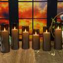 Kakoya Flickering Flameless Candles Battery Operated with Remote and 2/4/6/8 H Timer Plexiglass Led Pillar Candles Pack of 9 (D2.3 xH5.5 6.5" 7.5") with Realistic 3D Wick Candles for Home Decor(Grey)