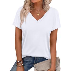 WEESO Womens T Shirts Short Sleeve Summer Tops Cute V Neck Casual Blouses M