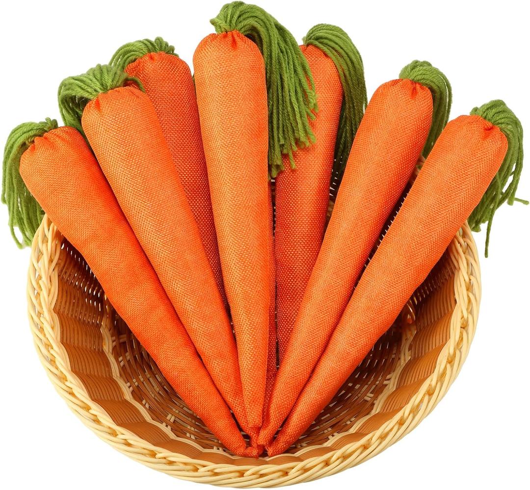 Beeveer 8 Pcs Easter Fabric Artificial Carrots Decor 11.8 Inch Fake Carrot for Farmhouse Spring Easter Crafts Home Party Tabletop Basket Decorations(Regular Style)