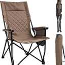 Folding Camping Chair, High Back Padded Portable Camp Chair with Storage Bag, 600D Oxford Fabric Comfortable Chair for Outdoor Camping, Beach, Fishing (Khaki)