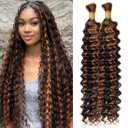 100% Unprocessed Human Hair for Braiding, #4/30 Brown with Auburn Highlights Pre-Separated Curly Bulk Hair, 12A Grade Deep Boho Braiding Hair Extensions, Real Human Hair,18 Inch 100g 2 Bundles
