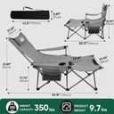 Northroad Foldable Camping Chair w/Foot Rest, Outdoor 6 Legged Beach Chair w/Footrest, Adjustable 90- 135 Reclining Lounge Chair w/Detachable Pillow, Cup Holder & Carry Bag, 39.37" x 33.46" x 35.83"