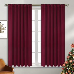 BGment Rod Pocket and Back Tab Blackout Curtains for Bedroom - Christmas Thermal Insulated Room Darkening Curtains for Living Room, 2 Window Curtain Panels (52 x 54 Inch, Burgundy Red)