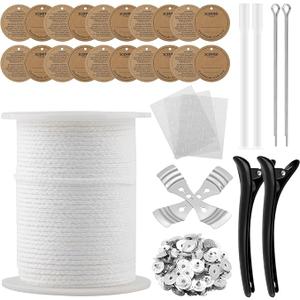 Candle Wick Kit for Candle Making, 200 Ft 24 PLY Candle Wick Roll Kit, Cotton Braided Wick Spool with Candle Making Tools for Candle DIY Craft Making