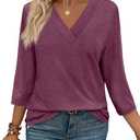 WIHOLL 3/4 Length Sleeve Womens Tops V Neck Casual Tunic Tops Basic Shirts Loose Fit Blouse (X-Large, B Lake Green)