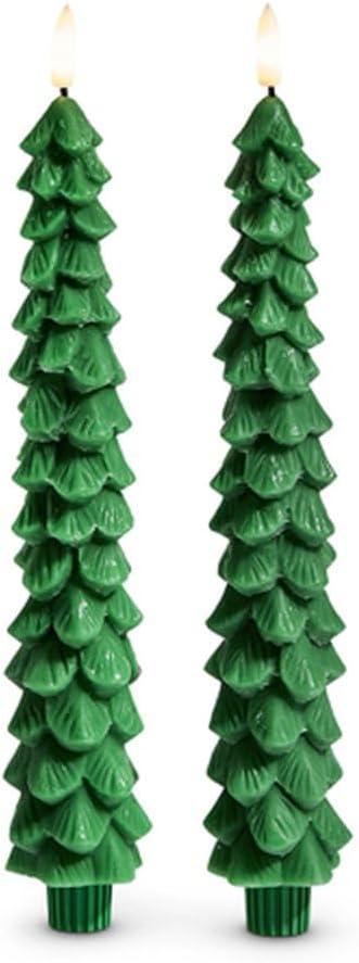 RAZ Imports Green Tree Taper Candle, Set of 2, 10.5-inch Height, Christmas Decor