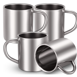 Cunhill 4 Set 13.5oz/400ml Stainless Steel Coffee Mug with Handle Metal Double Walled Cups Camping Mug Dishwasher Safe Tea Cups for Home Camping Travel Outdoors RV Keep Drinks Hot