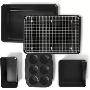 Amazon Basics Nonstick Bakeware 6-Piece Set, Stackable, Dishwasher and Oven-Safe, Baking Pan