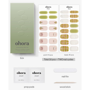 ohora Semi Cured Gel Nail Strips (N Addict) - Works with Any Lamps, Salon-Quality, Long Lasting, Easy to Apply & Remove - Includes 2 Prep Pads, Nail File & Wooden Stick