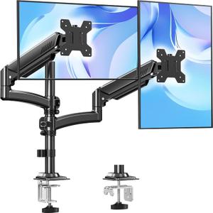 Dual Monitor Stand Holds 4.4-22 lbs Each, Dual Monitor Arm for 2 Monitors, Height Adjustable Computer Desk Mount for Max 32 inch Screens, VESA Mount with C-clamp & Grommet Base, Freelift Black
