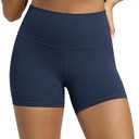 ODODOS Tummy Control Compression Shorts for Women, 4" Inseam High Waist Workout Biker Shorts with Inner Pocket, Contrast Piping Navy, X-Large
